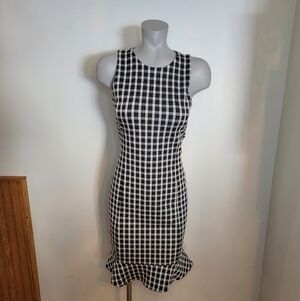 Ann Taylor Black and White Gingham Midi Dress
